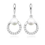 Silver Cat Strieborné visiace náušnice s pravou perlou a zirkónmi Pearls SC602