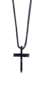 Marc Malone Nadčasový čierny náhrdelník z ocele Kríž MCGN5048B