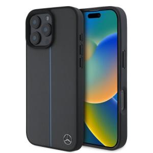 Mercedes Leather Blue Stripe MagSafe Zadní Kryt pro iPhone 16 Pro Anthracite Grey