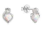 Evolution Group Strieborné náušnice Srdce s bielym syntetickým opálom a zirkónmi 11469.1