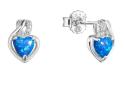 Evolution Group Strieborné náušnice Srdce s modrým syntetickým opálom a zirkónmi 11469.3