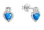 Evolution Group Strieborné náušnice Srdce s modrým syntetickým opálom a zirkónmi 11469.3