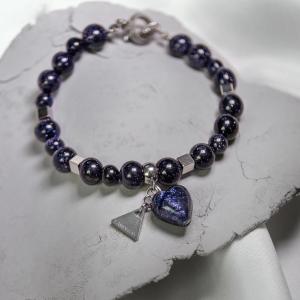 Lampglas Náramok Stellar Journey s unikátnou kresbou v perle Lampglas a blue goldstone BTB15