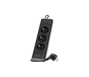 Rozbočovač so spínačom LINEA PRO 3x230V+3xUSB-A + 1xUSB-C SCHUKO 1,5 m čierny