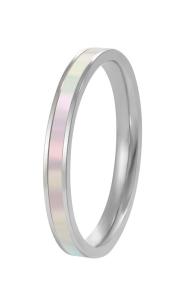 Troli Elegantný oceľový prsteň s perleťou 57 mm