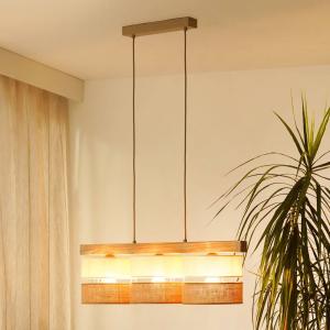 Závesné svietidlo Treeon, 3-pl., drevo, juta, prírodná farba/ecru