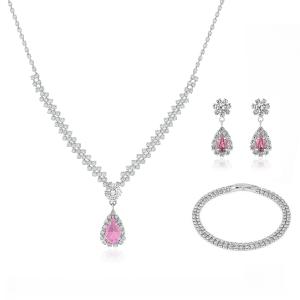Troli Dámska sada šperkov s ružovými zirkónmi Kvapka (náhrdelník, náramok, náušnice)