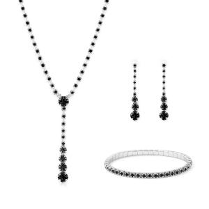 Troli Trblietavá sada šperkov s čiernymi kryštálmi (náhrdelník, náramok, náušnice)
