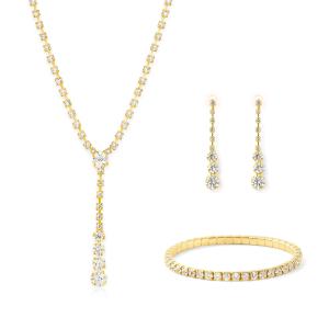 Troli Pozlátená sada šperkov s čírymi kryštálmi (náhrdelník, náramok, náušnice)