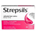 STREPSILS Jahoda bez cukru 24 tvrdých pastiliek