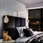 Závesné svietidlo Aquaria LED, číre sklo, zlatá farba, polyedrické