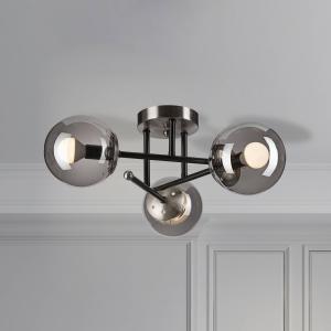 Stropné svietidlo Malena, Ø 19 cm, dymovo šedá, sklo/kov 3-pl.