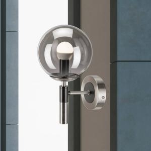 Nástenné svetlo Rollo, Ø 15 cm, dymovo šedá, sklo/kov