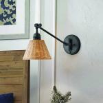 Nástenné svetlo Arti, čierna/prírodná, ratan, oceľ