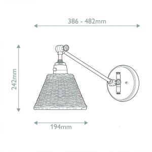 Nástenné svetlo Arti, mosadzné/prírodné, ratan, oceľ
