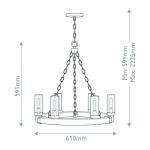 Luster Sawyer, 6-pl., farba dreva, oceľ, sklo, E14