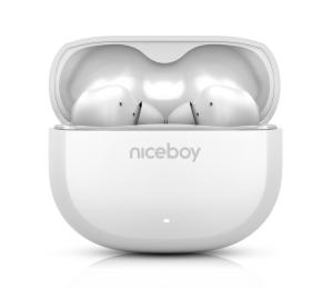 Niceboy Pins 4 - Bezdrôtové slúchadlá s ANC, 400 mAh + 2x 50 mAh, IPX4, biela pins-4-white