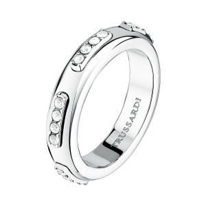 Trussardi Blyštivý oceľový prsteň s kryštálmi Concept TJAYY13012 54 mm