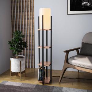 Stojacia lampa Shelf, čierna/meď, látka, výška 130 cm, E27