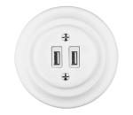Bohemia-Design - Porcelánová retro USB napájacia zásuvka s rámikom 2x USB-A biela 12359388