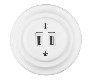 Bohemia-Design - Porcelánová retro USB napájacia zásuvka s rámikom 2x USB-A biela 12359388