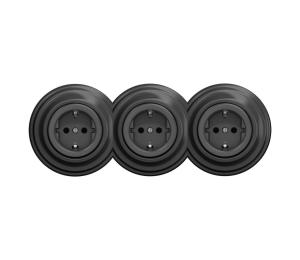 lap - Trojitá retro domová zásuvka s rámikom SCHUKO 230 V, antracitová KA0045+2xKA0044+3xKA0110