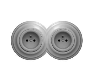 lap - Dvojitá retro zásuvka s rámčekom, 230 V, sivá 2xKA0053+2xKA0051