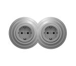 lap - Dvojitá retro domová zásuvka s rámčekom SCHUKO 230V sivá 2xKA0053+2xKA0111