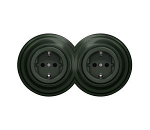 lap - Dvojitá retro zásuvka do domu s rámčekom SCHUKO 230V zelená 2xKA0062+2xKA0112