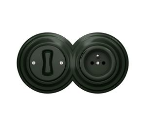 lap - Retro jednopolový vypínač č. 1 a zásuvka 230V s rámčekom zelená 2xKA0062+KA0055+KA0060