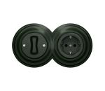 lap - Retro jednopólový vypínač č. 1 a zásuvka SCHUKO 230 V so zeleným rámikom 2xKA0062+KA0055+KA0112