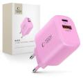 Tech-Protect adaptér 1x USB-A + 1x USB-C PD30W QC3.0 - Ružový