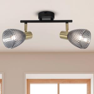 Stropné svietidlo Lindita, 2-pl., sklo, dymovo šedé, E14