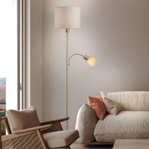 Stojacia lampa Filomena, béžová/mosadz, textil, ramená na čítanie, E27, E14