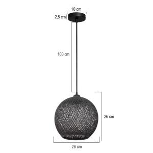 Závesné svietidlo Yumak, čierne, Ø 26 cm, lano, 1-pl