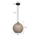 Závesné svietidlo Yumak, hnedé, Ø 26 cm, lano, 1-pl