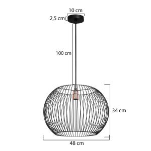 Závesné svietidlo Cordano, čierne, Ø 48 cm, kov