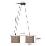 Závesné svietidlo Zigana, hnedé vzorované, 2-pl., látka, drevo