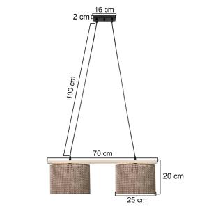 Závesné svietidlo Zigana, hnedé vzorované, 2-pl., látka, drevo