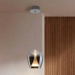 LED závesné svietidlo Suspiro, Ø 18 cm, chrómová/dymovo sivá, sklo