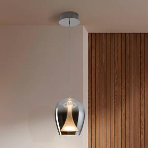 LED závesné svietidlo Suspiro, Ø 18 cm, chrómová/dymovo sivá, sklo