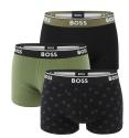 BOSS - boxerky 3PACK Power cotton stretch modern B logo design & olive