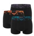 EMPORIO ARMANI - boxerky 3PACK stretch cotton nero con arancia & turchese logo
