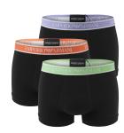 EMPORIO ARMANI - boxerky 3PACK stretch cotton nero con viola & arancia Armani logo