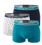 EMPORIO ARMANI - boxerky 3PACK stretch cotton corpo & turchese con logo Armani