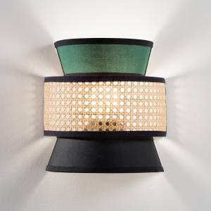 Nástenné svetlo Gazebo, zelená/čierna/prírodná, 24 cm, látka/rattan