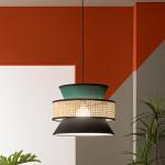 Svietidlo Gazebo, zelená/čierna/prírodná, Ø 40 cm, látka/rattan