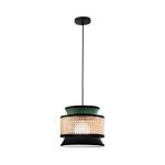 Svietidlo Gazebo, zelená/čierna/prírodná, Ø 26 cm, látka/rattan