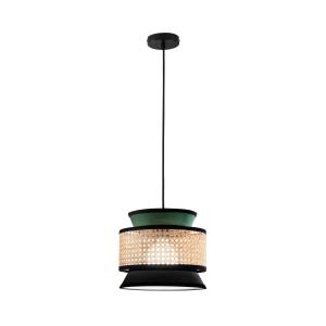 Svietidlo Gazebo, zelená/čierna/prírodná, Ø 26 cm, látka/rattan