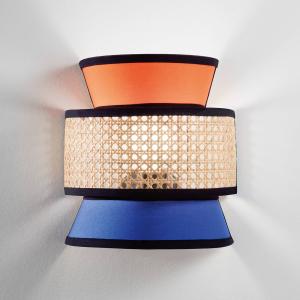 Nástenné svetlo Gazebo, oranžová/modrá/prírodná, 24 cm, látka/rattan